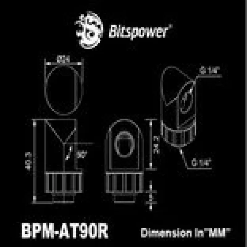 Conector rotativo de 90° BitsPower Artemis BPM-AT90R-MB, preto mate