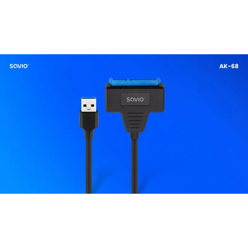 Cabo de interface SAVIO SATA para USB 3.1 Gen 1 AK-68, conector fêmea SATA para conector macho USB-A, 5 Gbit/s, 0,25 m, preto