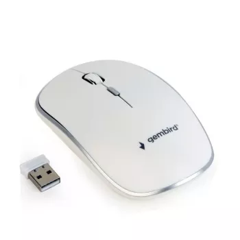 Rato sem fios GEMBIRD MUSW-4B-01-W, ambidestro, ótico 1600 DPI, 4 botões, RF Wireless, branco