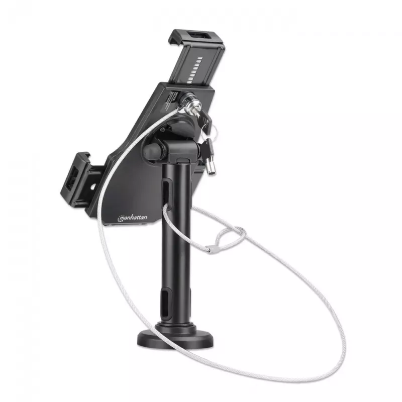 Suporte de mesa para iPad e tablet Manhattan, com fecho, montagem na parede, proteção antifurto segura, tablets de 7,9 polegadas a 10,5 polegadas, rotação 360°, inclinação +/- 70°, rotação 330°, preto, garantia vitalícia