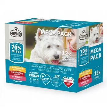 Sacos de alimento húmido para cães Frendi 12x100g — frango, vaca, vitela