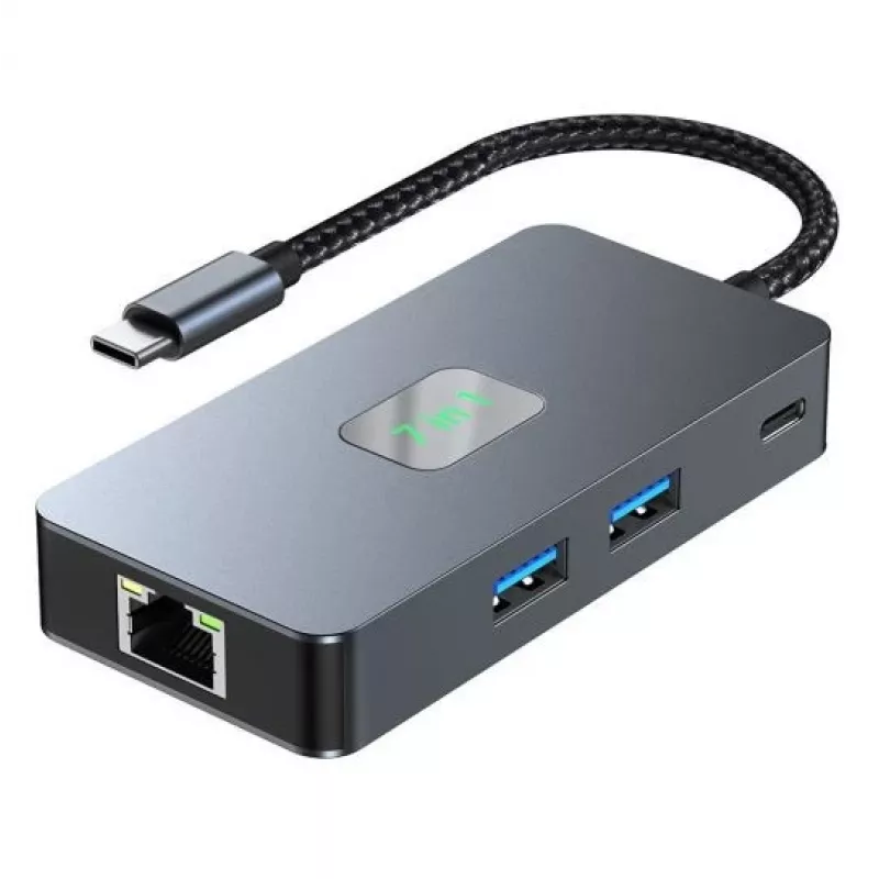 Adaptador Hub TB USB-C (7-em-1) HDMI USB SD/TF RJ45 (2500 Mbit/s) PD