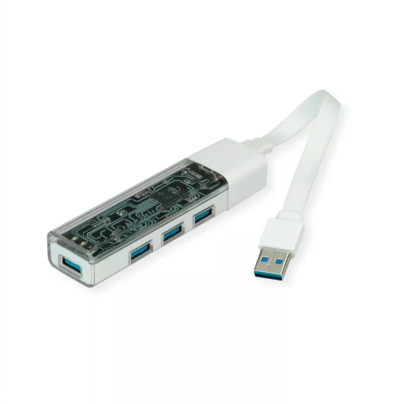 Hub USB 3.2 Gen 1 móvel ROLINE, 4 portas, cabo de ligação Type-A+C