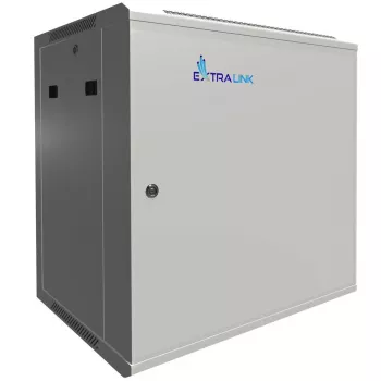 Armário Rackmount Extralink 12U 600x450 ASP cinzento montado na parede, porta metálica