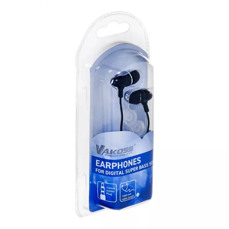 VAKOSS LT-437EX auriculares intra-auriculares com fio, binaurais, cabo de 1 m, pretos
