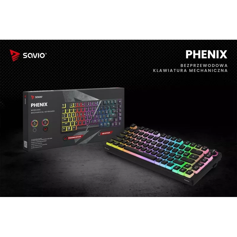 Teclado gaming Savio SAVGK-PHENIX RED PUDDING mecânico RGB Wireless