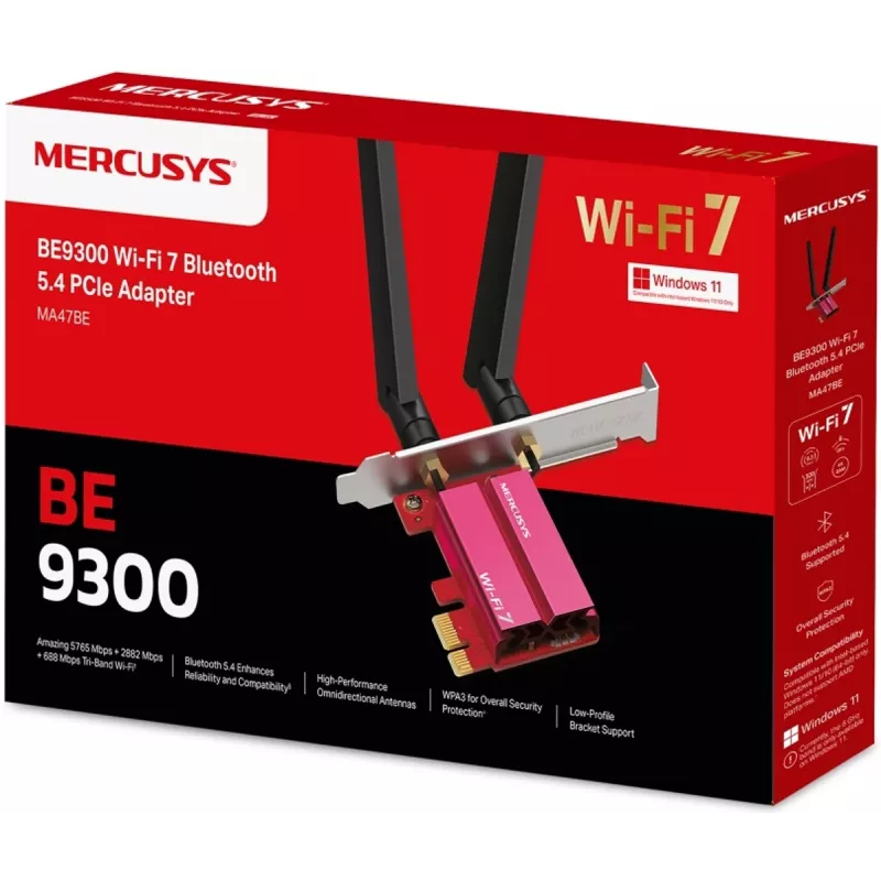 Adaptador PCIe Tri-Band WiFi 7 MERCUSYS MA47BE — conectividade WLAN de alta velocidade