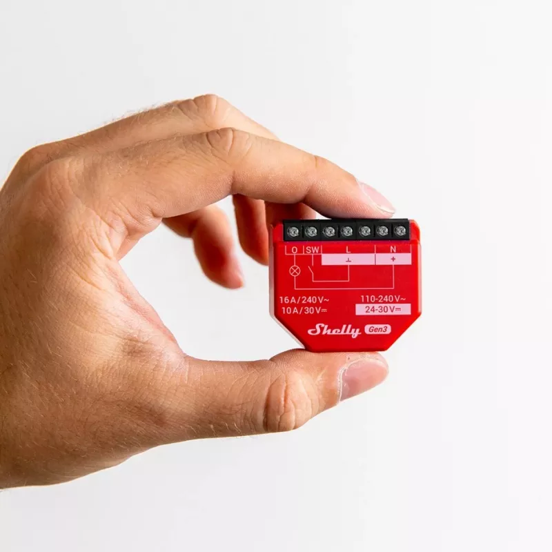 Shelly 1PM Gen3 relé Wi-Fi/Bluetooth, 16 A, com medição de potência