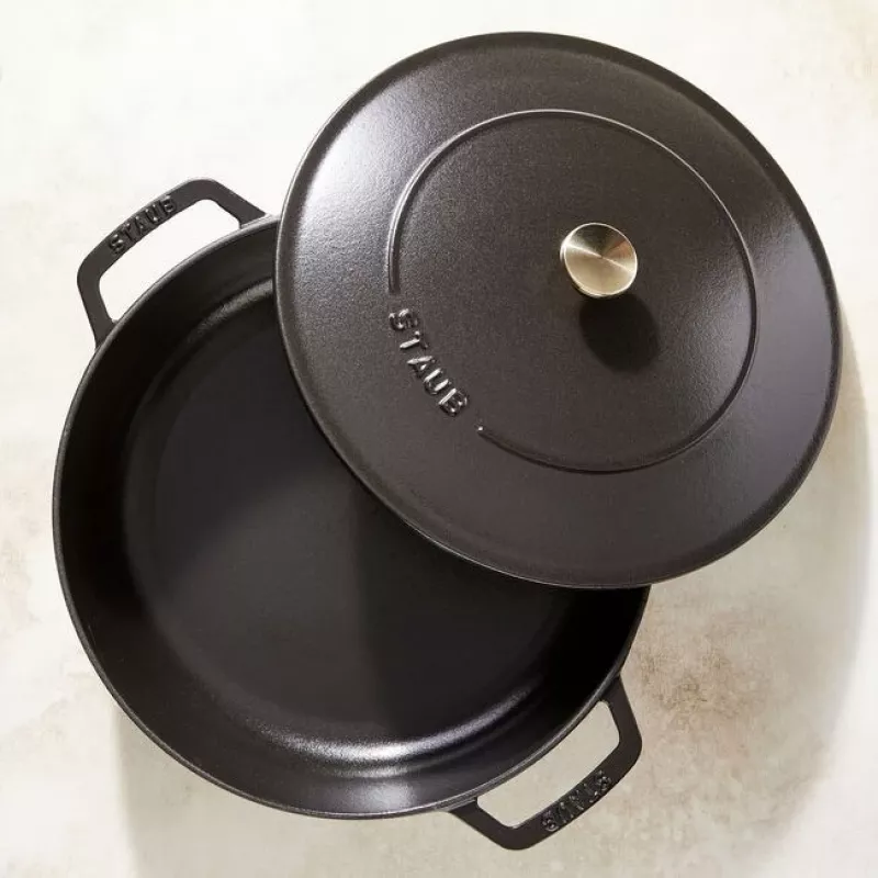 Staub Chistera 40511-472-0 assadeira 28 cm, redonda, em ferro fundido, 3,7 l, preta