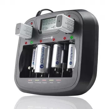 Carregador de pilhas everActive NC-900U Universal DC — carrega AA, AAA, C, D, 9V, até 6 células, preto