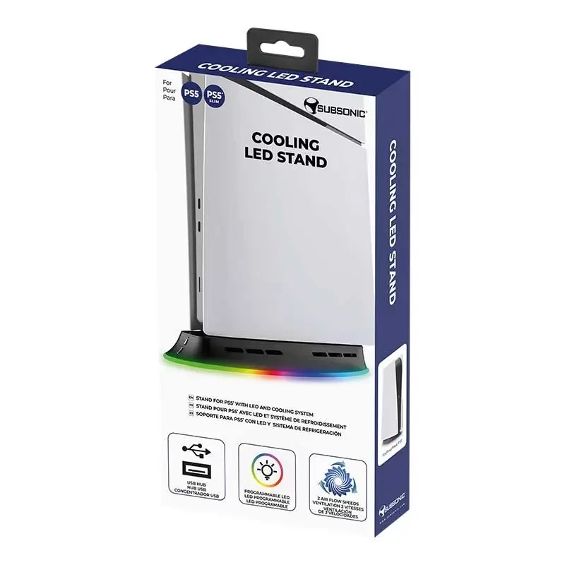 Suporte de arrefecimento SUBSONIC SA5656 para PS5 e PS5 Slim com iluminação LED, arrefecimento multi-ventoinha, alimentação USB