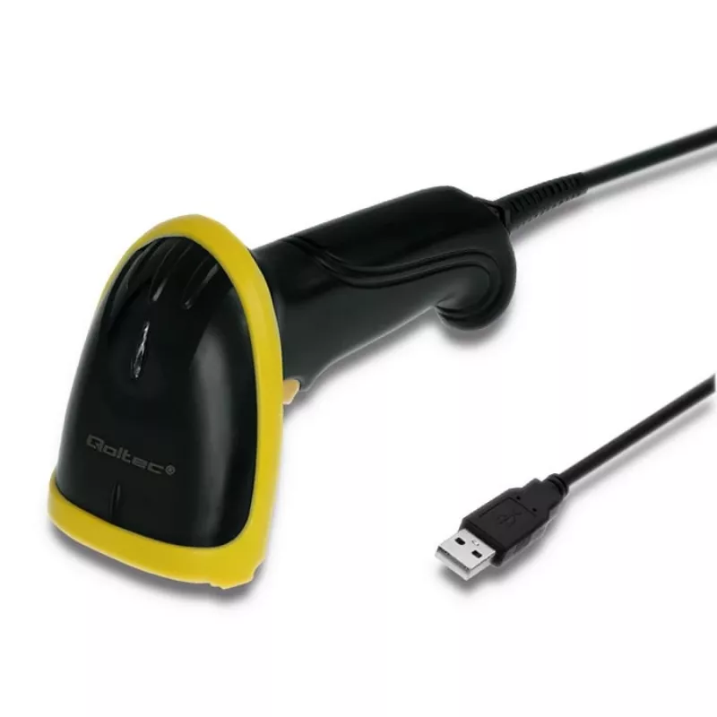 Qoltec 50867 leitor laser de códigos de barras 1D/2D, USB, preto