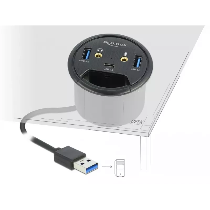 Hub USB para secretária DeLOCK 3 portas 62794