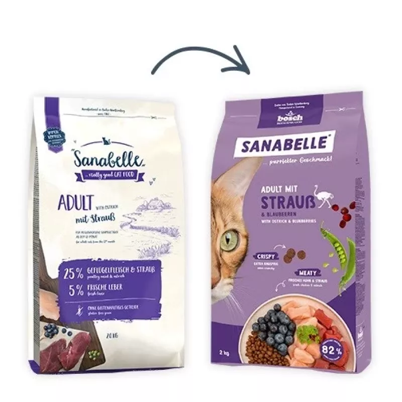 Bosch Sanabelle Life Adult ração seca para gatos com avestruz e mirtilos, 8 kg