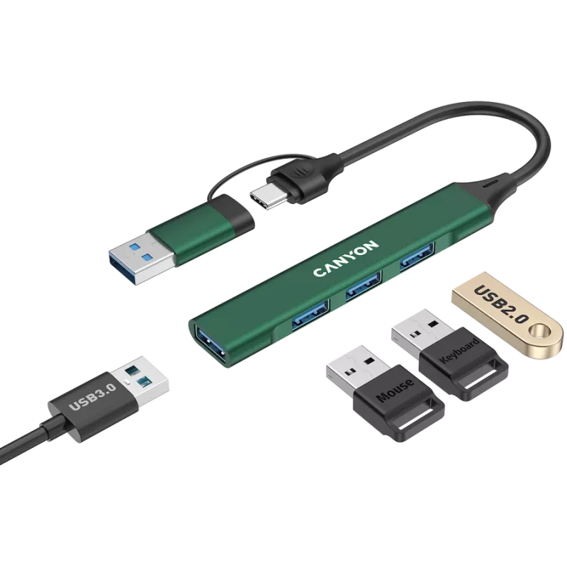 Hub CANYON DS-02 4 em 1 USB-A/C verde