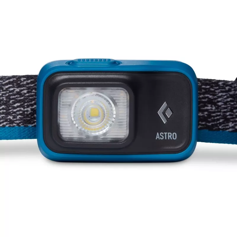 Lanterna Diamond Astro 300 preta, faixa de cabeça azul