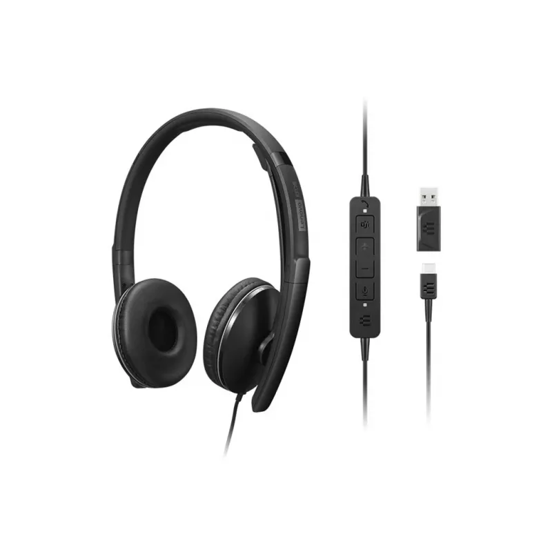 Auscultadores/headset Lenovo 4XD1P83425 com fio, arco de cabeça, chamadas/música, USB Type-A, preto