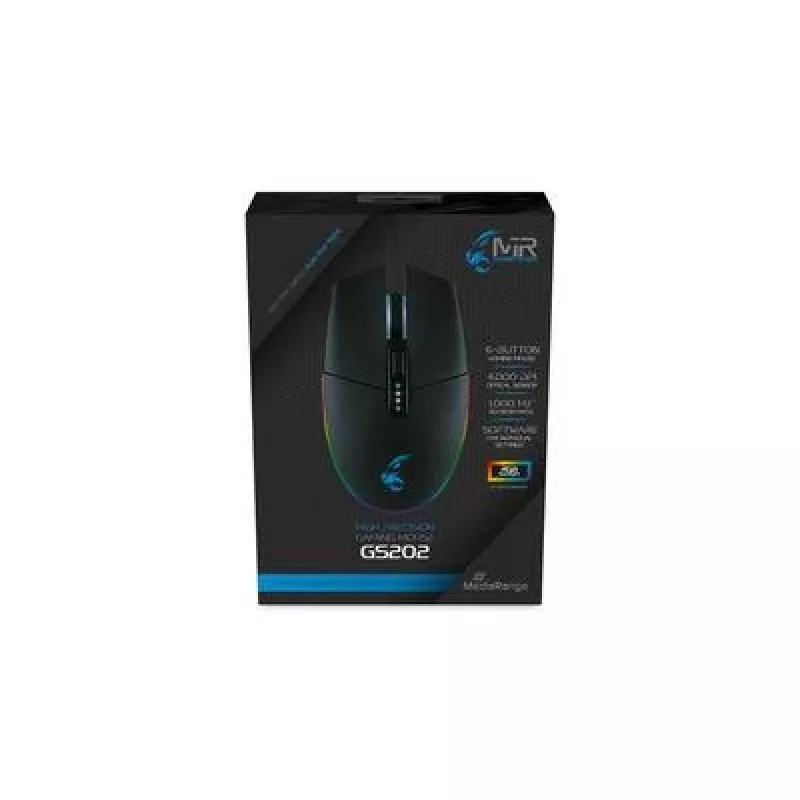 Rato gaming MediaRange MRGS202 – para destro, ótico, 4000 DPI, 6 botões, USB Type-A, preto