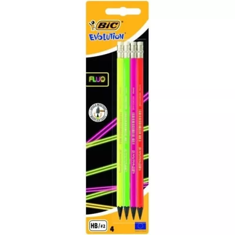 Canetas BIC EVOLUTION FLUO ERASER BL4 EU, conjunto de 4 unid. 449046