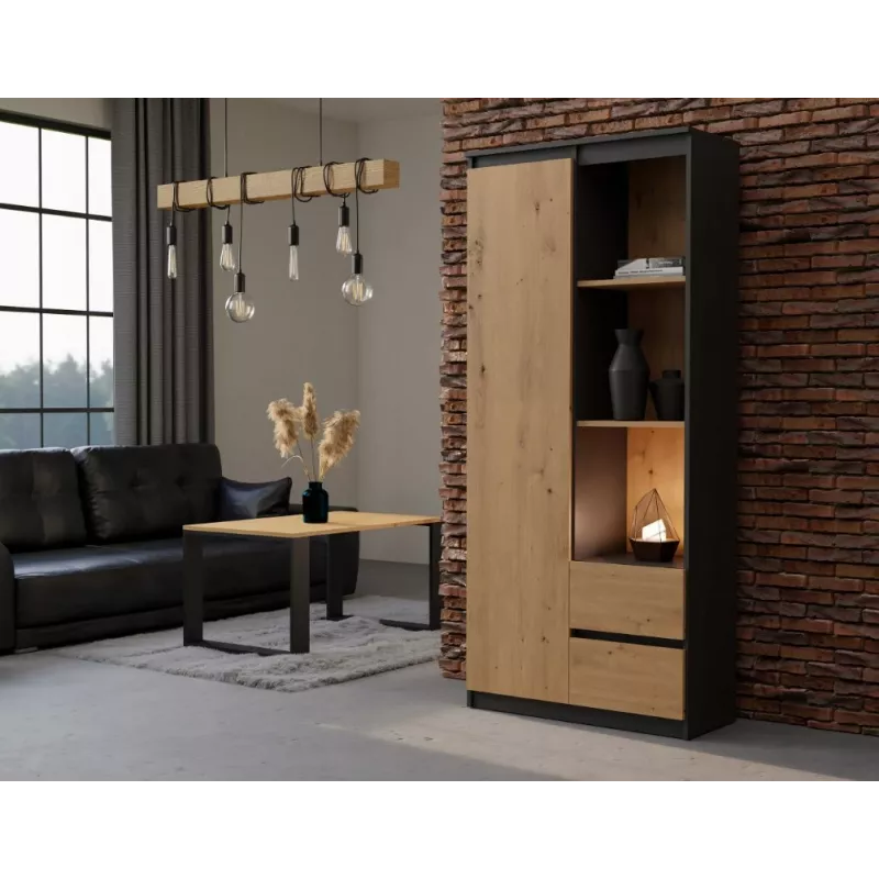 Estante de livros Top e Shop RS-80 BILY, estrutura antracite, porta carvalho Artisan, 7 prateleiras, 2 gavetas, 1800×800×350 mm