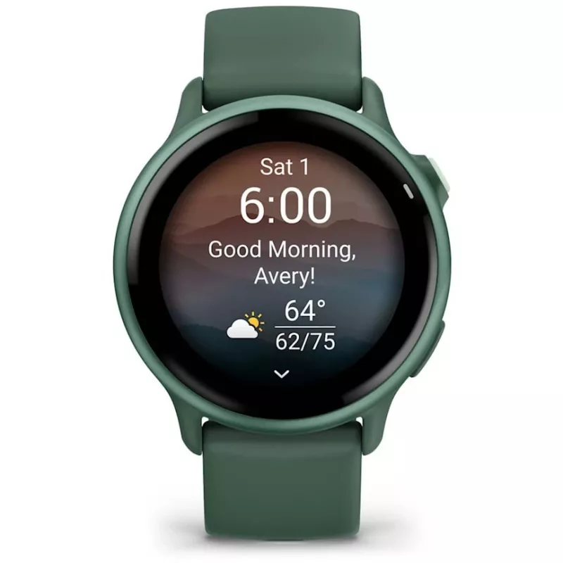 Smartwatch GARMIN vívoactive 6 – relógio desportivo, caixa de alumínio/polímero de 42 mm, AMOLED 1,2 polegadas, GPS, 5 ATM, HR ótico, SpO2, 8 GB, verde