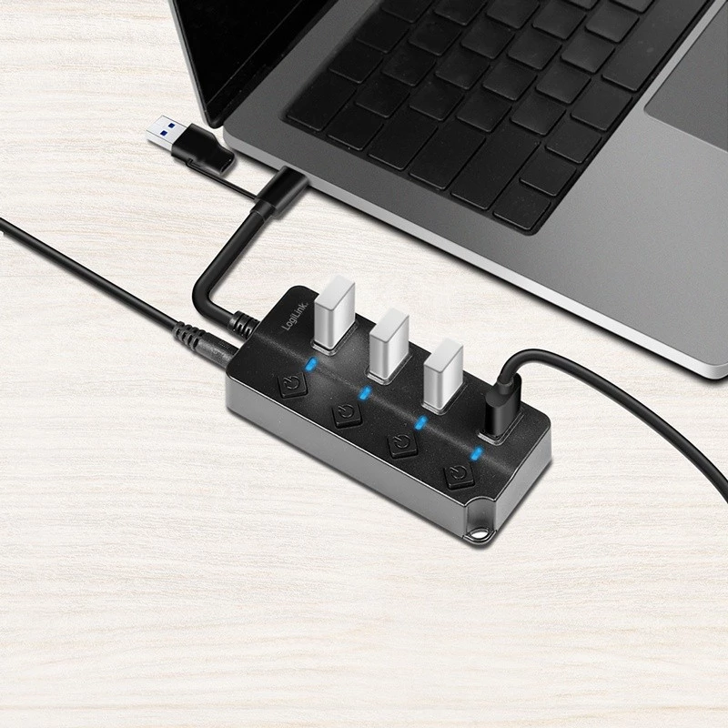 HUB USB 3.2 Gen1, 4x USB-A com interruptor ligar/desligar