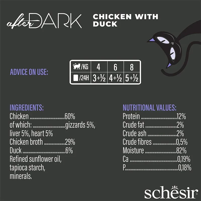 Alimento húmido para gatos Agras Pet Foods Schesir after Dark Complete Caldo 80 g — Frango, sem cereais, sem glúten e sem soja