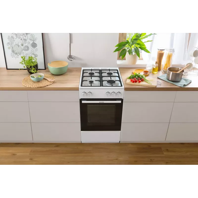 Fogão a gás independente com forno Gorenje GG5A10WFFM — placa de 4 bicos, forno de 70 l, superfície esmaltada, branco