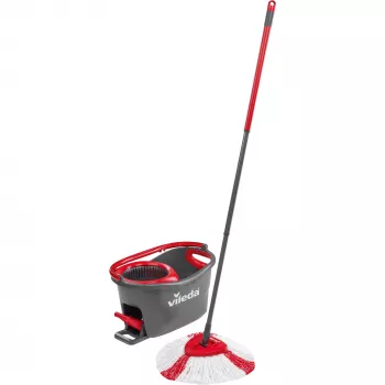 Mopa VILEDA EasyWring & Clean Turbo, balde de tecnopolímero vermelho, capa de microfibra lavável removível, para pavimentos duros