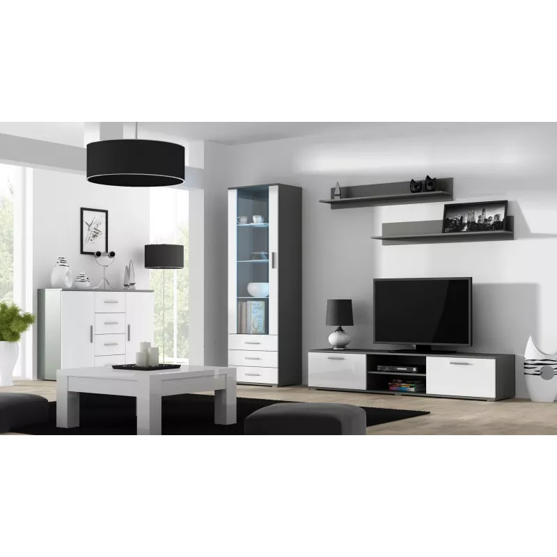 Cama Meble UNI aparador de sala de estar, cinzento/branco brilhante