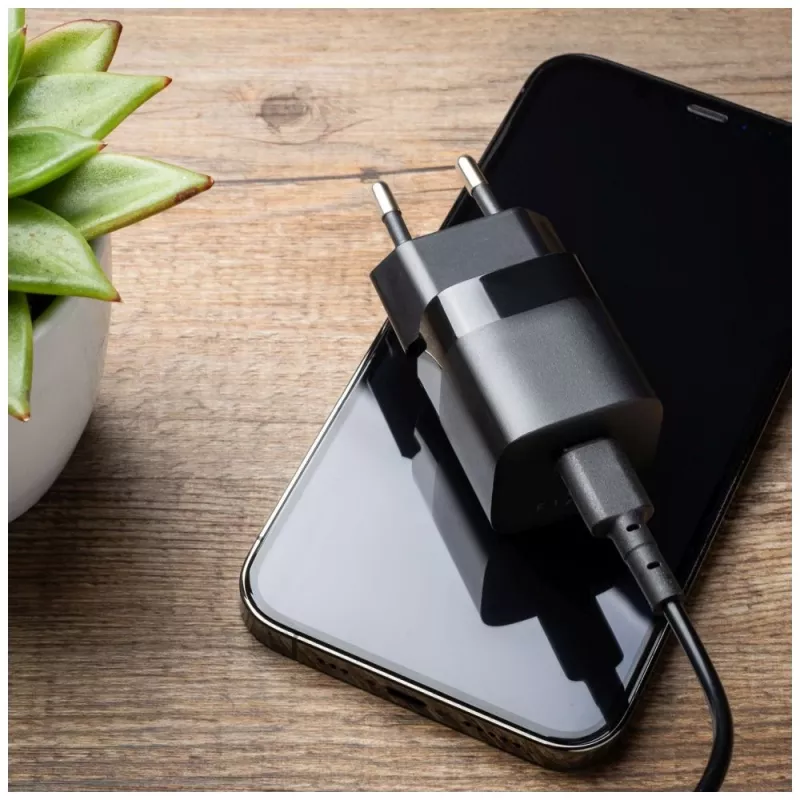 Carregador USB-C de viagem FIXED FIXC25M-C-BK, cabo fixo, 25 W, compacto
