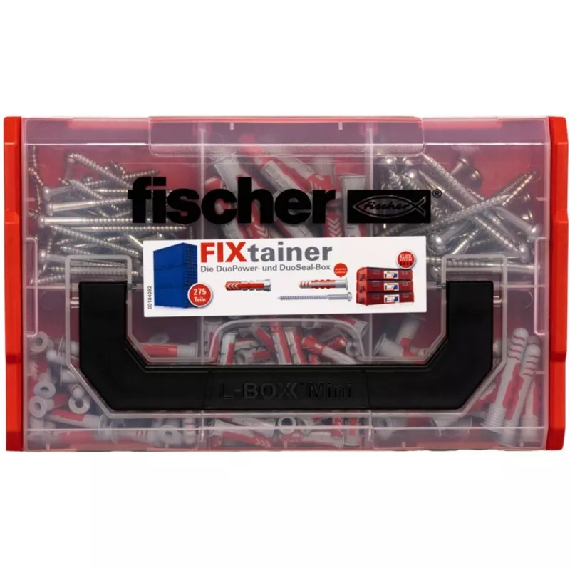 FixTainer - DUOPOWER & DUOSEAL + parafusos, buchas cinzento-claro/vermelho, 275 peças