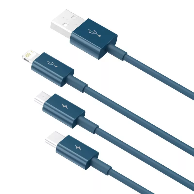 Cabo USB 3em1 Baseus Superior Series, USB para Micro-USB / USB-C / Lightning, 3,5 A, 1,5 m (azul)