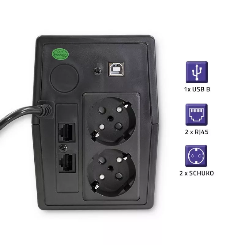 UPS Qoltec Monolith (fonte de alimentação ininterrupta) Dupla conversão (Online) 0,45 kVA 240 W 2 tomadas