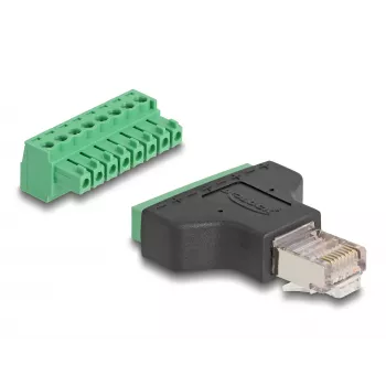 Adaptador DeLOCK RJ45 macho > bloco de terminais 8 polos 2 peças 3,81 mm