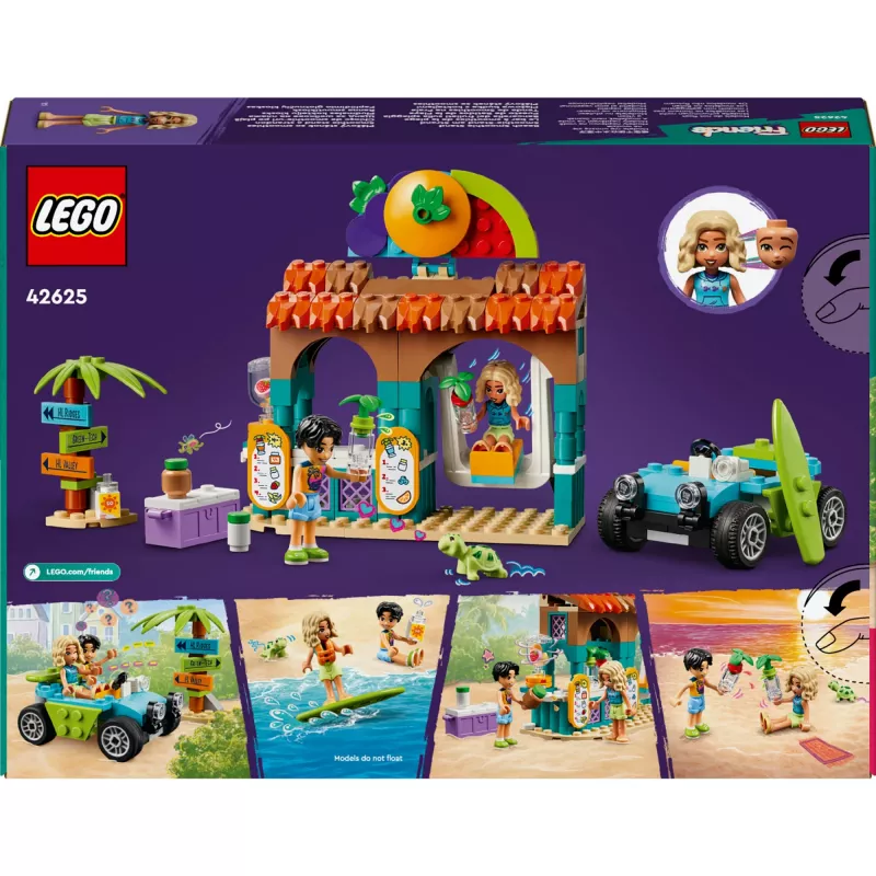 LEGO Friends Quiosque de Smoothies da Praia Conjunto de brincar para crianças com comida de brinquedo, ideia de presente para meninas e meninos a partir dos 6 anos, com 2 minifiguras, uma figura de tartaruga e um