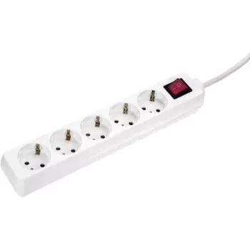 Régua de tomadas AS Schwabe 35011 — cabo de 1,4 m, 5 tomadas AC, interior IP20, 230 V, branco