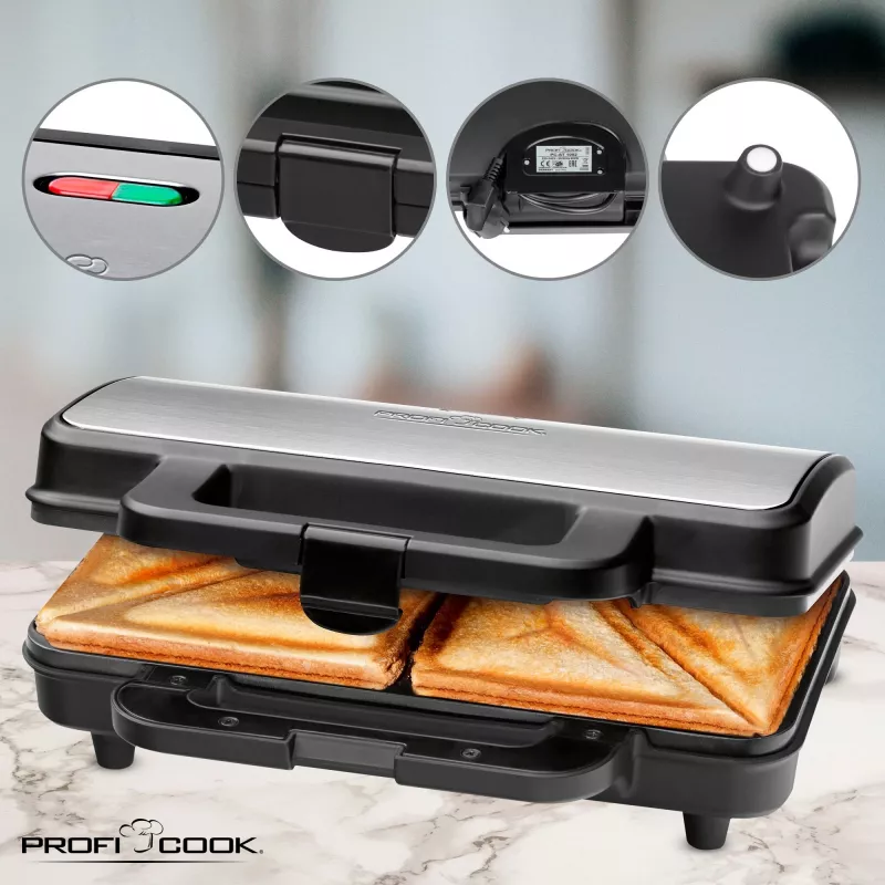 ProfiCook PC-ST 1092 - Máquina de sandes - 900 W - Aço inoxidável/preto