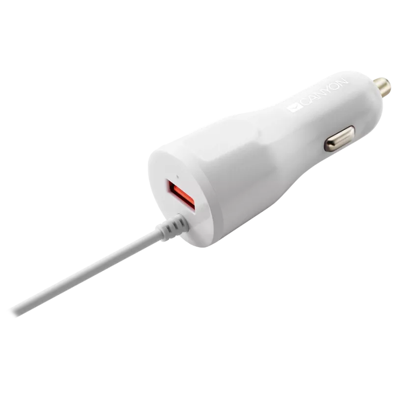 Carregador de automóvel CANYON C-033 2,4A/USB-A com conector Lightning integrado branco