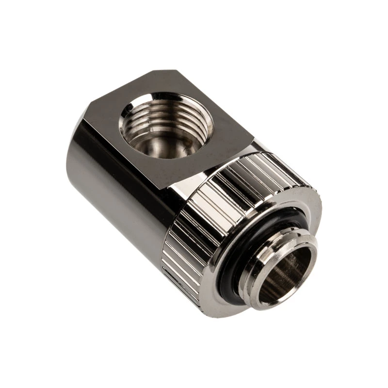 Adaptador EK Water Blocks EK-Torque 90 graus G1/4 polegadas macho para G1/4 polegadas fêmea – rotativo, níquel prateado