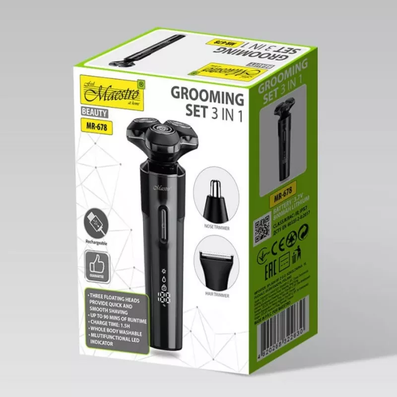 Conjunto de barbear Maestro MR-678 3-em-1 USB 90 min. aparador máquina de barbear groomer recarregável