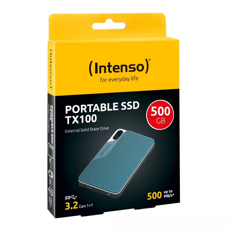 SSD portátil Intenso TX100, 500 GB, USB 3.2, antracite/azul