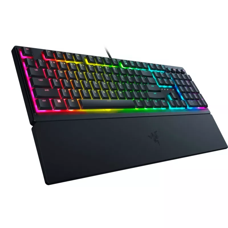 Razer Ornata V3, interruptores mecha-membrane, 10 zonas de iluminação Razer Chroma RGB, 1000 Hz Ultrapolling, teclas retroiluminadas, apoio de pulso soft-touch - Layout alemão