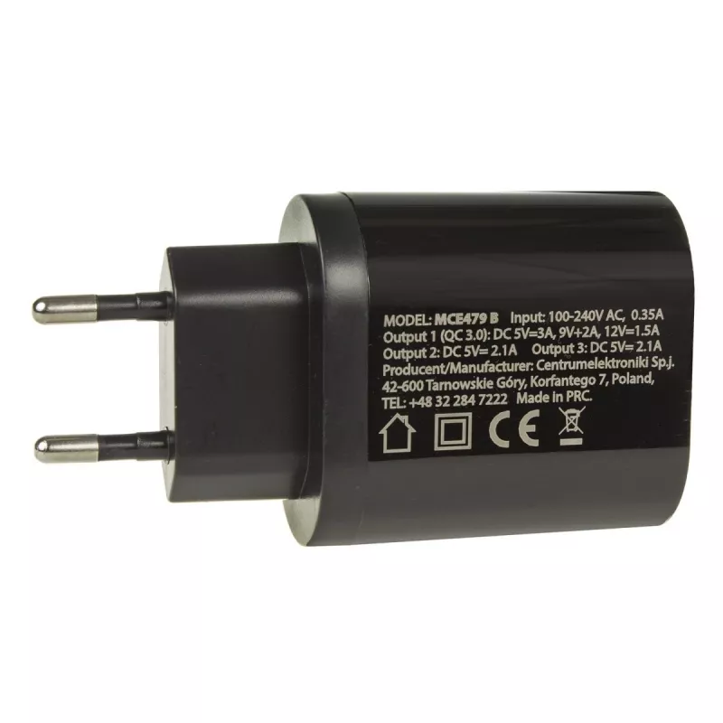 Carregador de parede USB MACLEAN MCE479B — 3 portas USB, potência total 18W, compacto