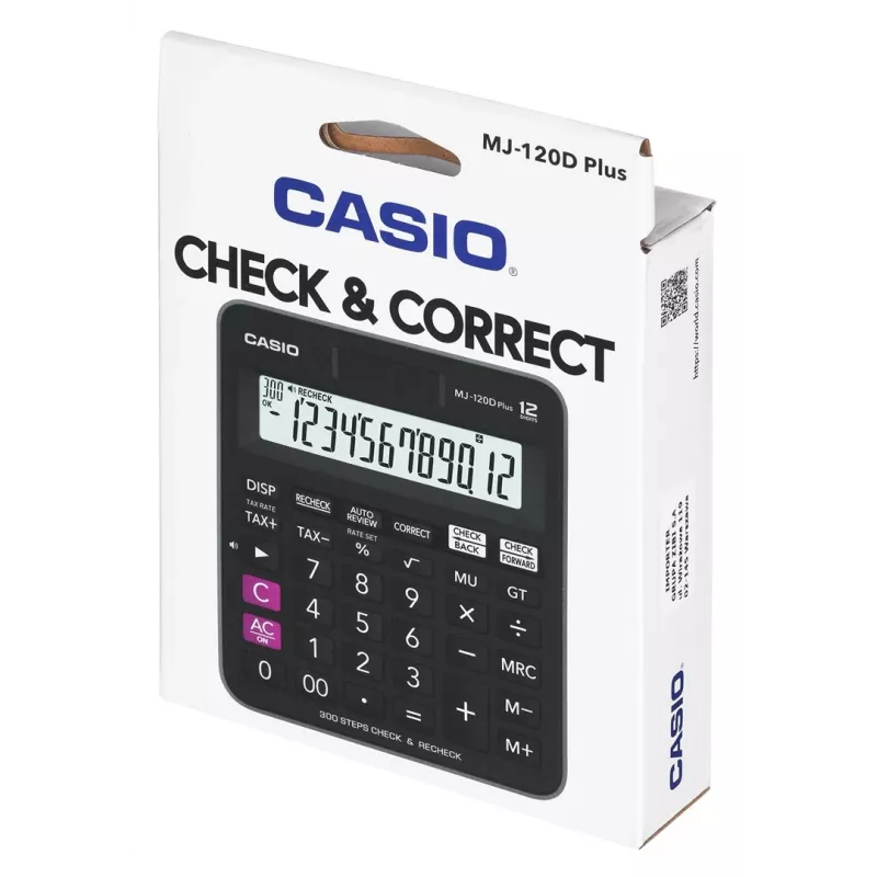 Casio MJ-120D Plus calculadora de secretária, 12 dígitos, a pilhas/solar, preta