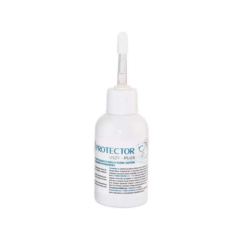 Solução auricular JM Sante Vet Protector Uszy Plus 50 ml — cuidados auriculares para cães e gatos adultos, frasco de plástico
