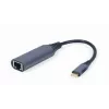 Adaptador de rede Gembird A-USB3C-LAN-01 Type-C USB 3.2 Gen 1, Gigabit RJ-45, cabo de 0,15 m, caixa metálica, cinzento/preto