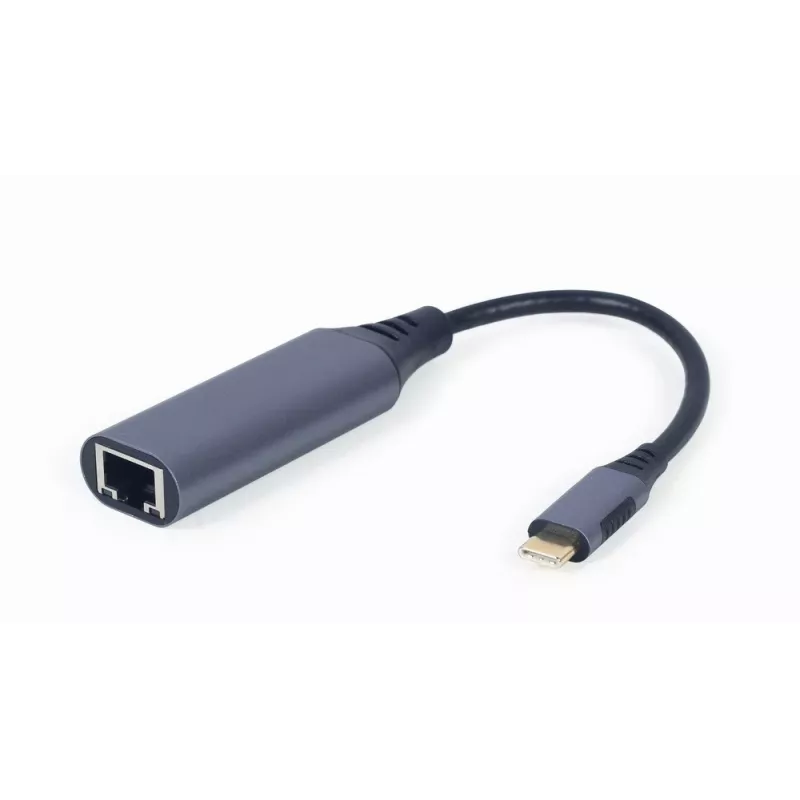 Adaptador de rede Gembird A-USB3C-LAN-01 Type-C USB 3.2 Gen 1, Gigabit RJ-45, cabo de 0,15 m, caixa metálica, cinzento/preto