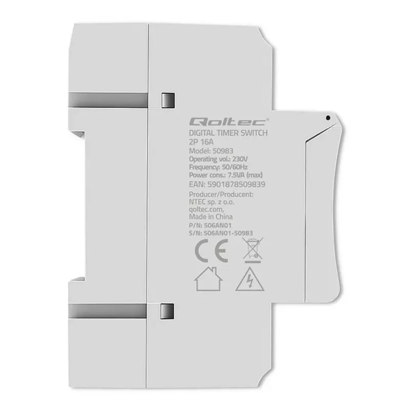 Temporizador eletrónico para calha DIN QOLTEC 50983, a pilhas, para circuitos de automação
