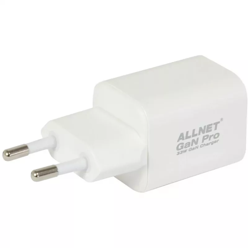 Fonte de alimentação ALLNET PSU-GaNPD-USB-1A1C-33W — carregador USB-C PD e USB-A QC 33W, ficha EU